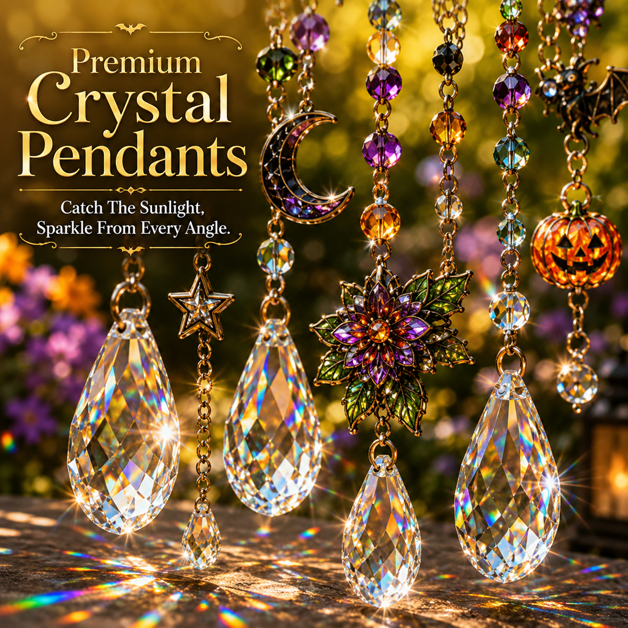 🔥Limited time 70% OFF -🎃💎 Halloween Crystal Wind Chime – Stained Glass Hanging Garden Décor