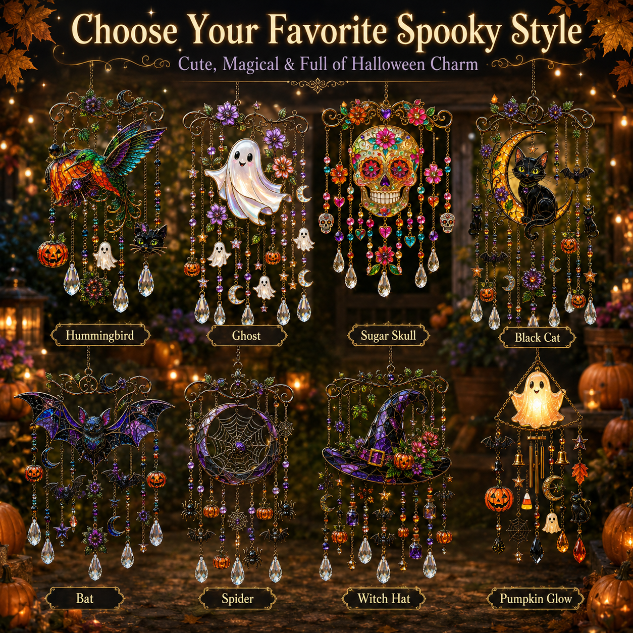 🔥Limited time 70% OFF -🎃💎 Halloween Crystal Wind Chime – Stained Glass Hanging Garden Décor