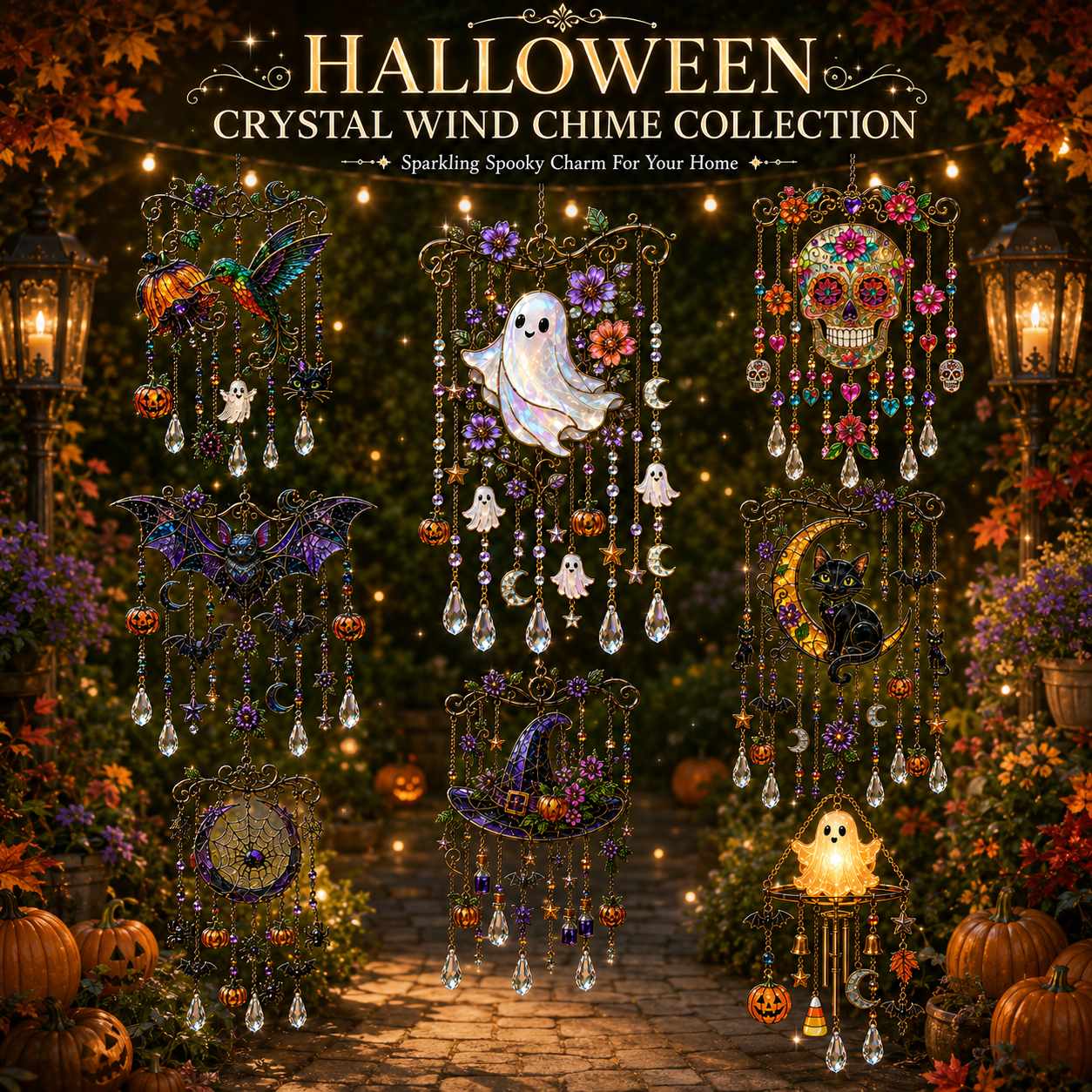 🔥Limited time 70% OFF -🎃💎 Halloween Crystal Wind Chime – Stained Glass Hanging Garden Décor