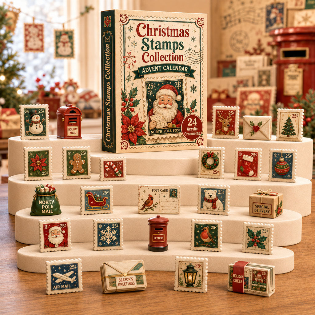 📢📢70% OFF !! Christmas Stamps Collection Advent Calendar 2026 - 24-Day Festive Countdown, Acrylic Charms Blind Box