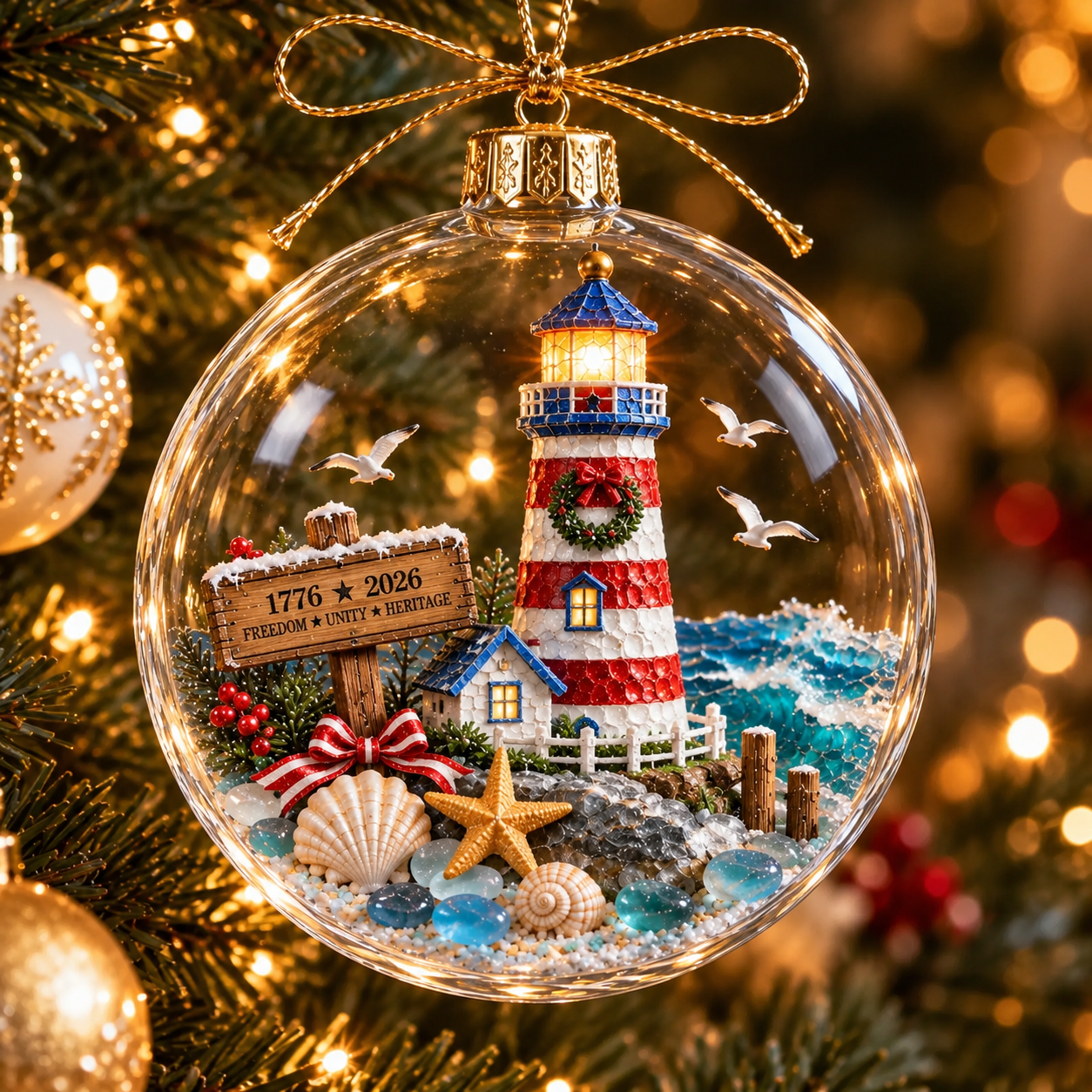 🔥 Limited Time 70% OFF – 🎅250th Anniversary Patriotic Coastal Ornament – USA Christmas Hanging Keepsake