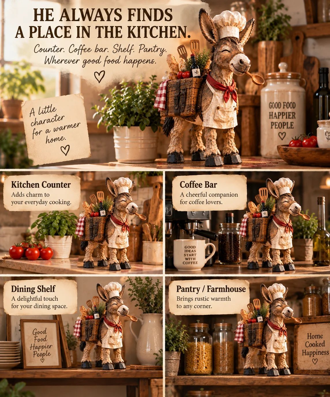 Smiling little chef donkey - kitchen figurine