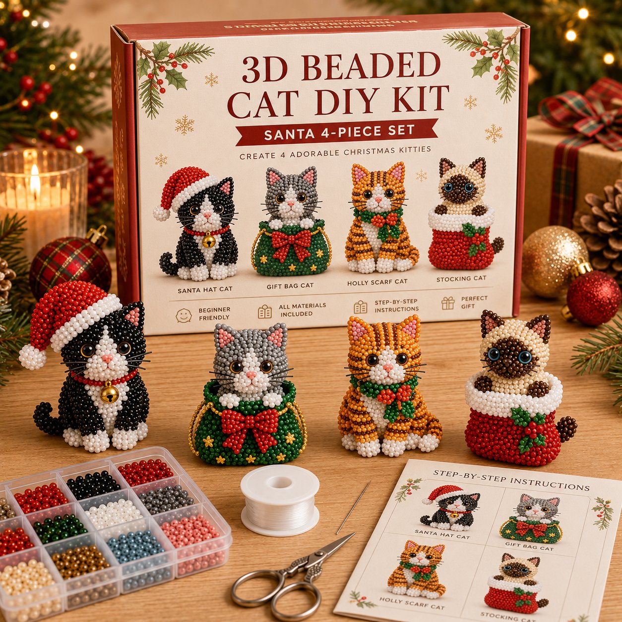 🔥Limited time 70% OFF -🐱✨ Create Your Own 3D Beaded Christmas Cats | Beginner-Friendly DIY Kit 🎁Buy 2 | FREE Shipping