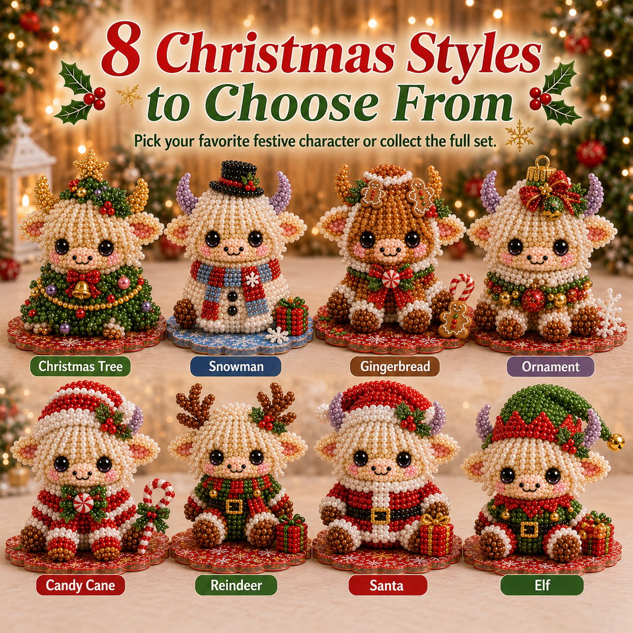 🔥Limited time 70% OFF -🎄🐮 Highland Cow 3D Pearl Bead DIY Kit – Beginner-Friendly Christmas Craft💕