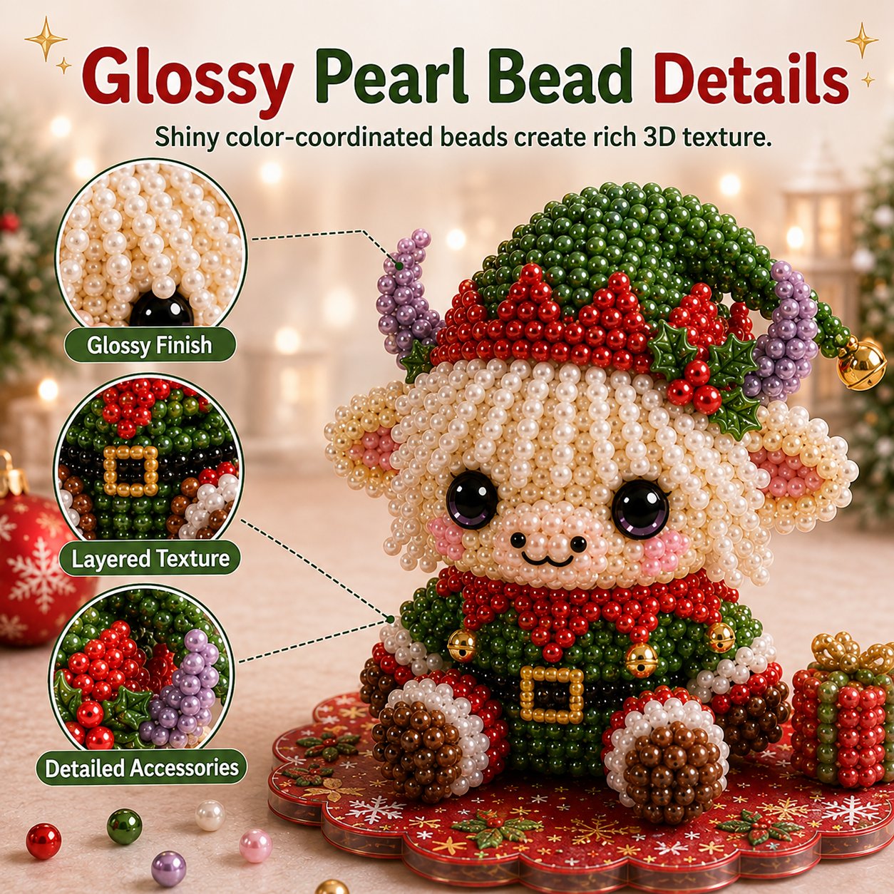 🔥Limited time 70% OFF -🎄🐮 Highland Cow 3D Pearl Bead DIY Kit – Beginner-Friendly Christmas Craft💕