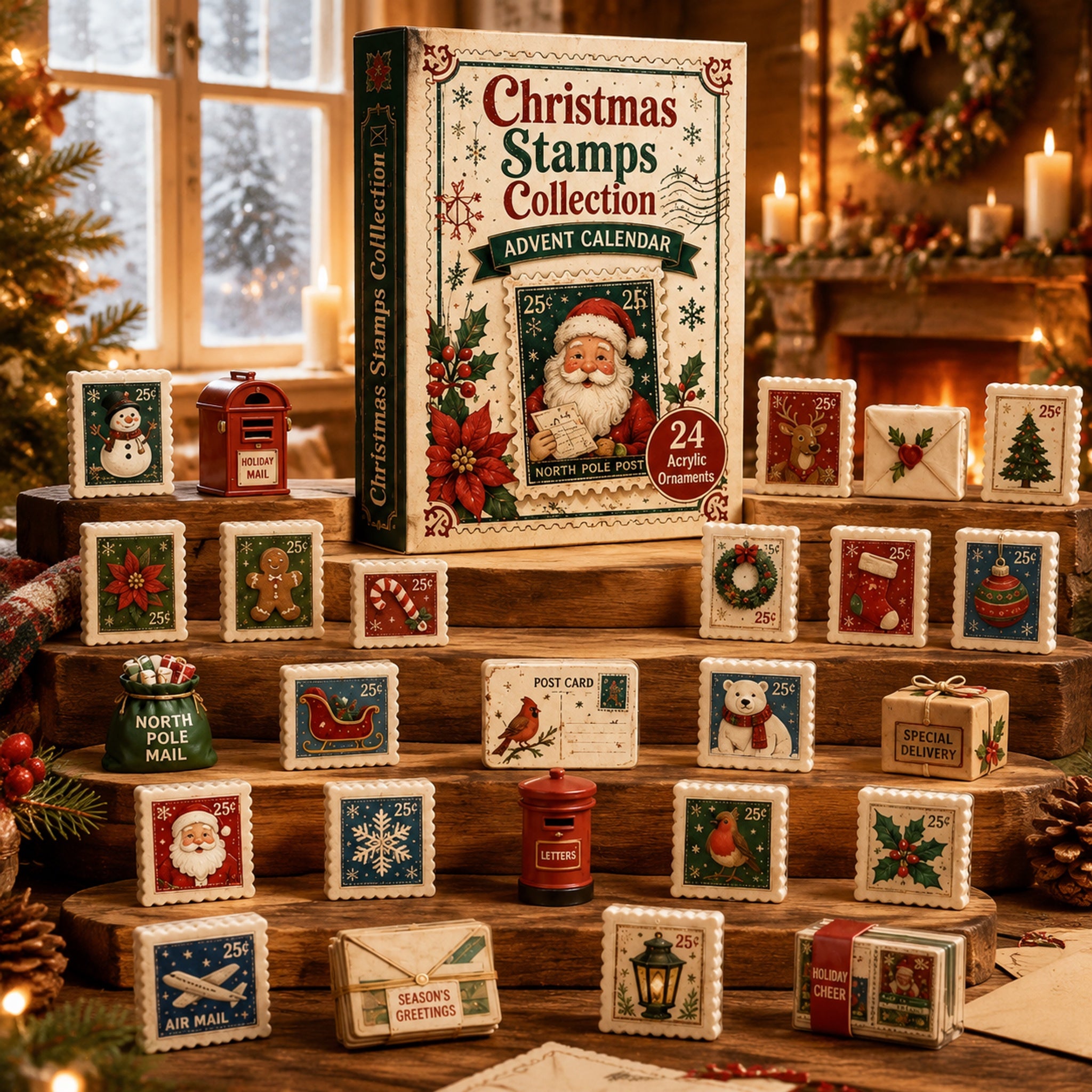 📢📢70% OFF !! Christmas Stamps Collection Advent Calendar 2026 - 24-Day Festive Countdown, Acrylic Charms Blind Box