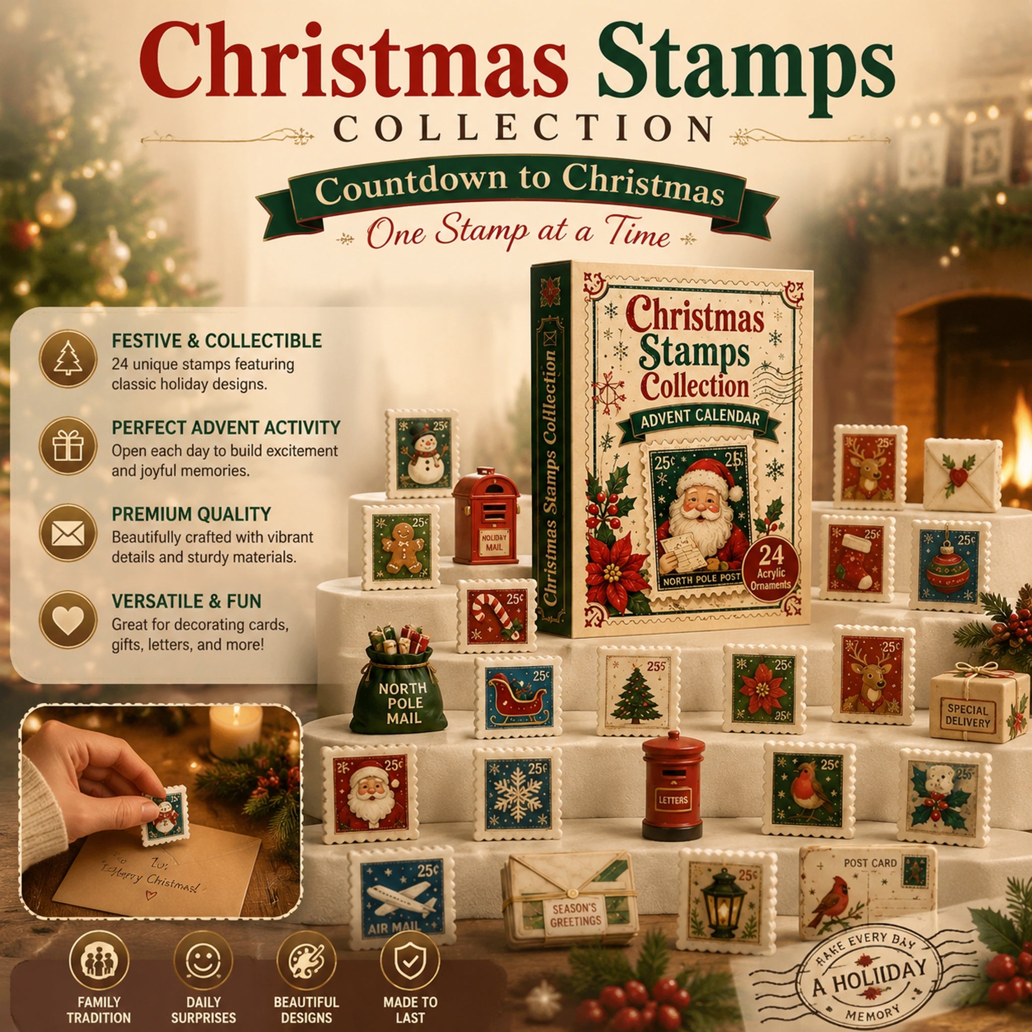 📢📢70% OFF !! Christmas Stamps Collection Advent Calendar 2026 - 24-Day Festive Countdown, Acrylic Charms Blind Box