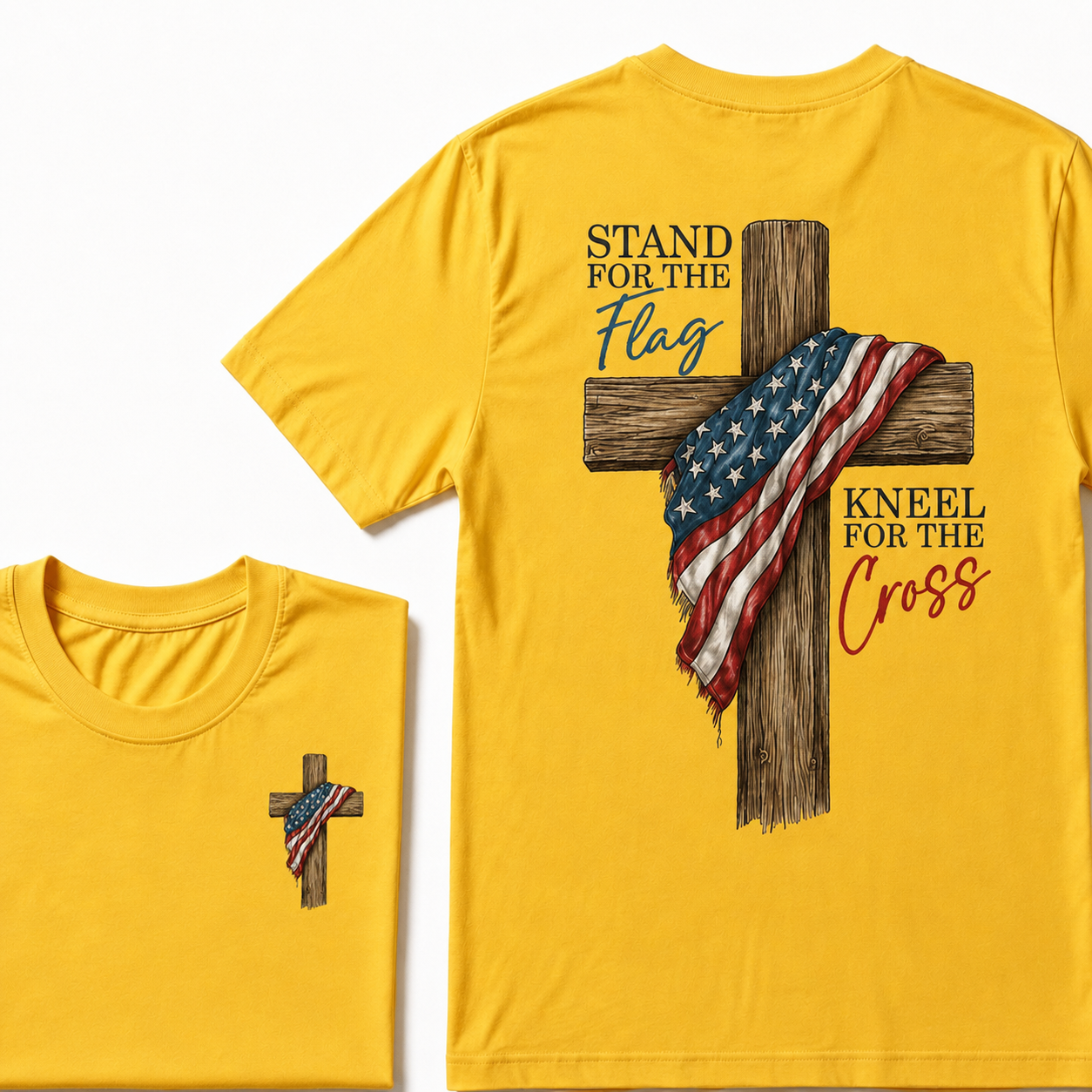 Stand for the Flag, Kneel for the Cross Patriotic Christian T-Shirt – Front & Back Graphic Tee