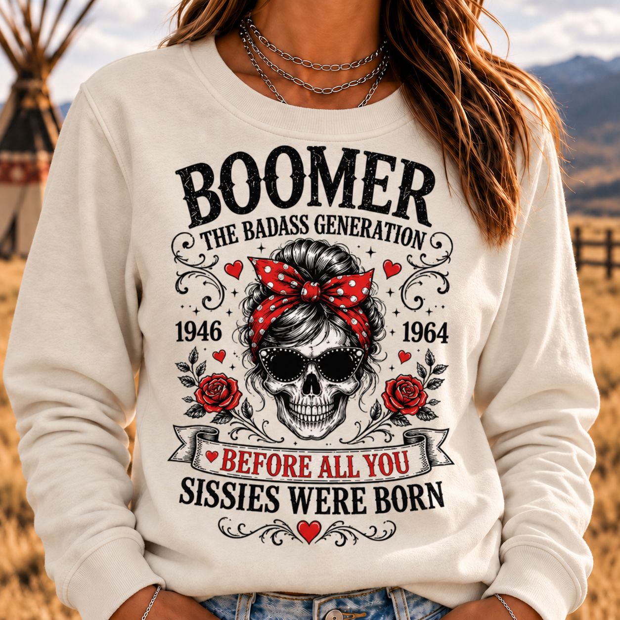 Boomer The Badass Generation Skull Crewneck Sweatshirt – Before All You Sissies Were Born Vintage Graphic Pullover
