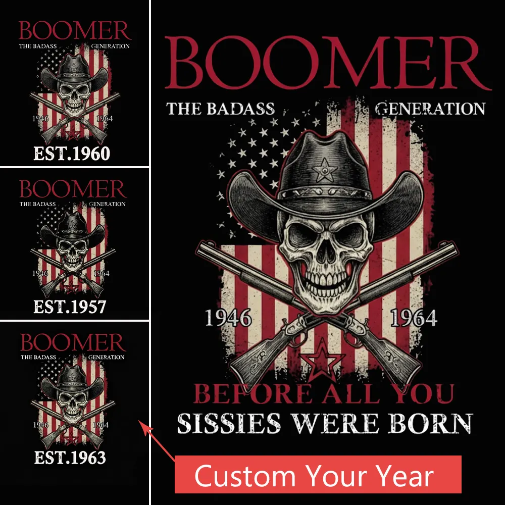 BOOMER: The Badass Generation T-Shirt, Boomer The Badass Generation Vintage Skull American Flag T-Shirt