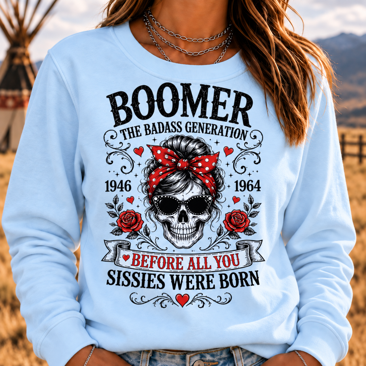 Boomer The Badass Generation Skull Crewneck Sweatshirt – Before All You Sissies Were Born Vintage Graphic Pullover