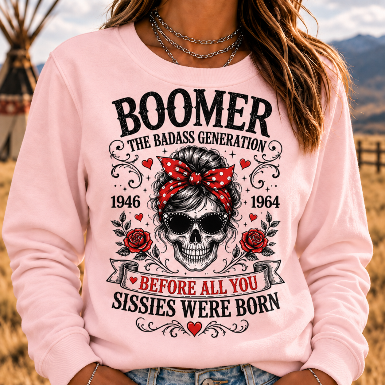 Boomer The Badass Generation Skull Crewneck Sweatshirt – Before All You Sissies Were Born Vintage Graphic Pullover