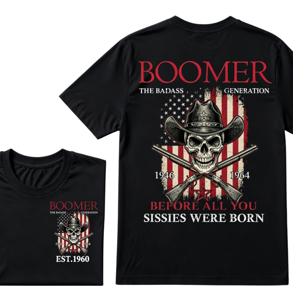 BOOMER: The Badass Generation T-Shirt, Boomer The Badass Generation Vintage Skull American Flag T-Shirt