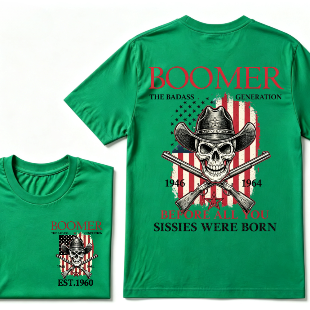 BOOMER: The Badass Generation T-Shirt, Boomer The Badass Generation Vintage Skull American Flag T-Shirt