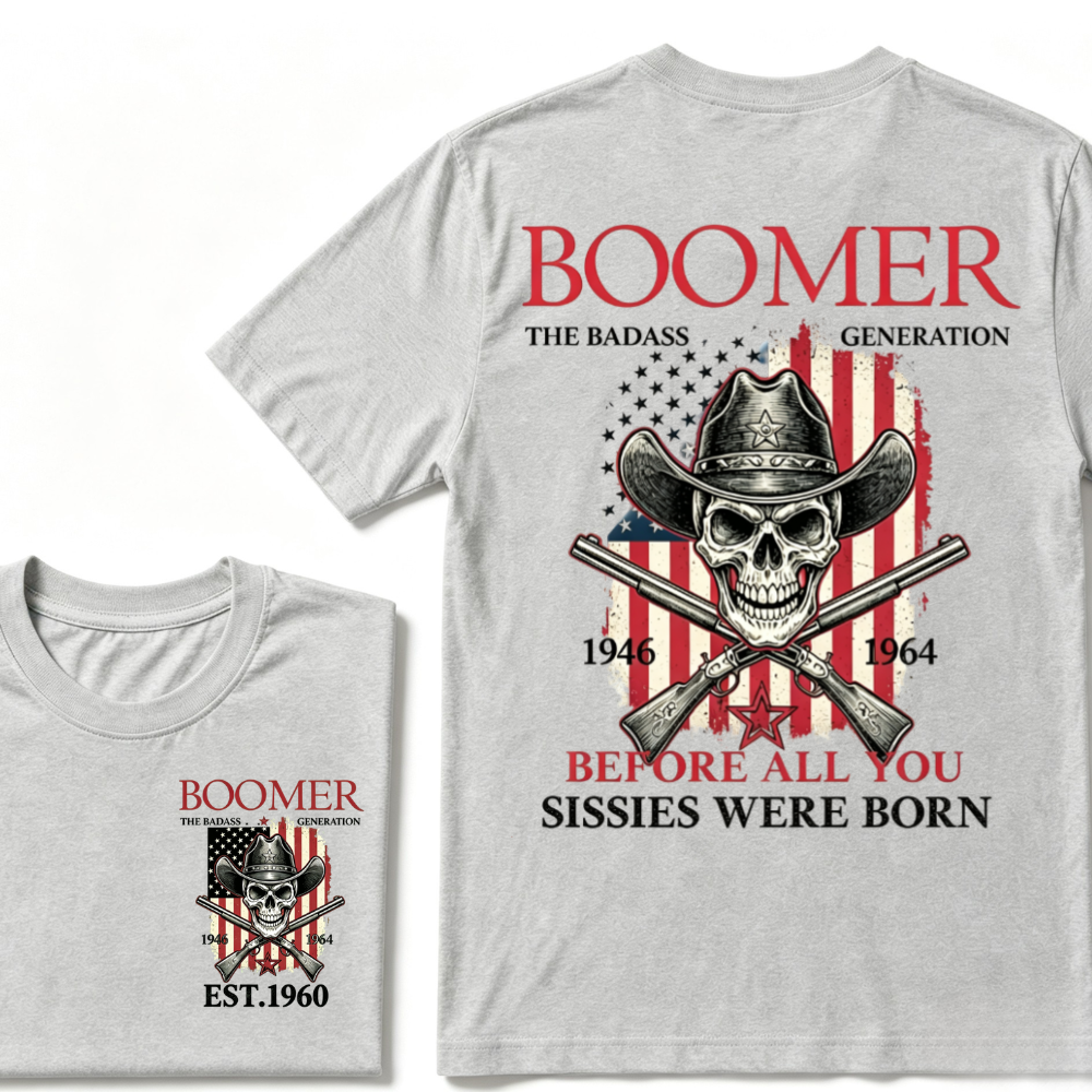 BOOMER: The Badass Generation T-Shirt, Boomer The Badass Generation Vintage Skull American Flag T-Shirt