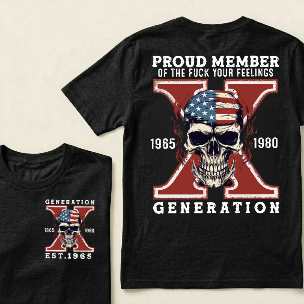 Personalized Gen X Birth Year T-Shirt – Proud Member Graphic Tee, Custom 1965–1980 Front & Back Print