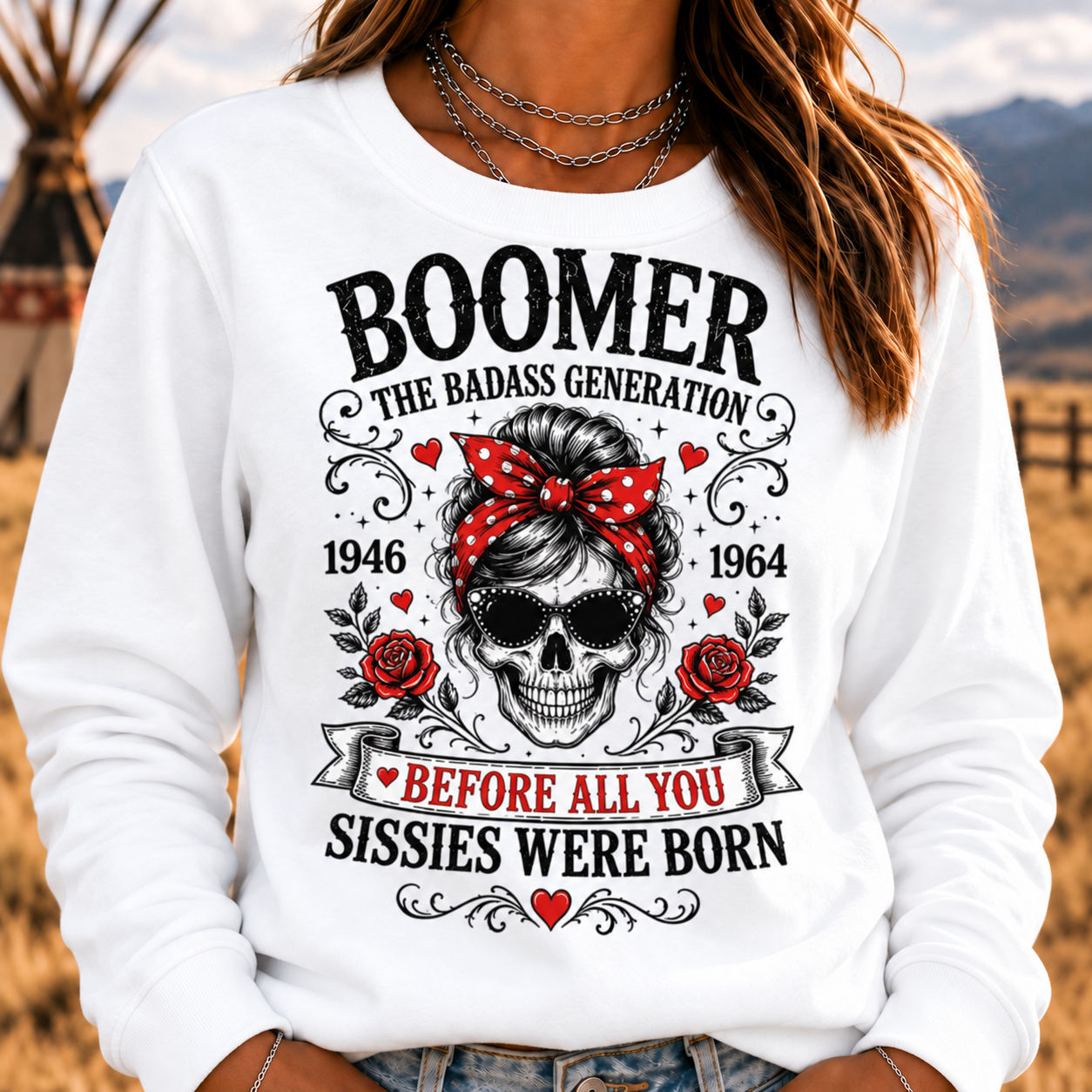 Boomer The Badass Generation Skull Crewneck Sweatshirt – Before All You Sissies Were Born Vintage Graphic Pullover