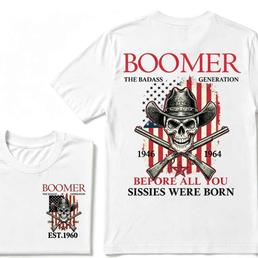 BOOMER: The Badass Generation T-Shirt, Boomer The Badass Generation Vintage Skull American Flag T-Shirt