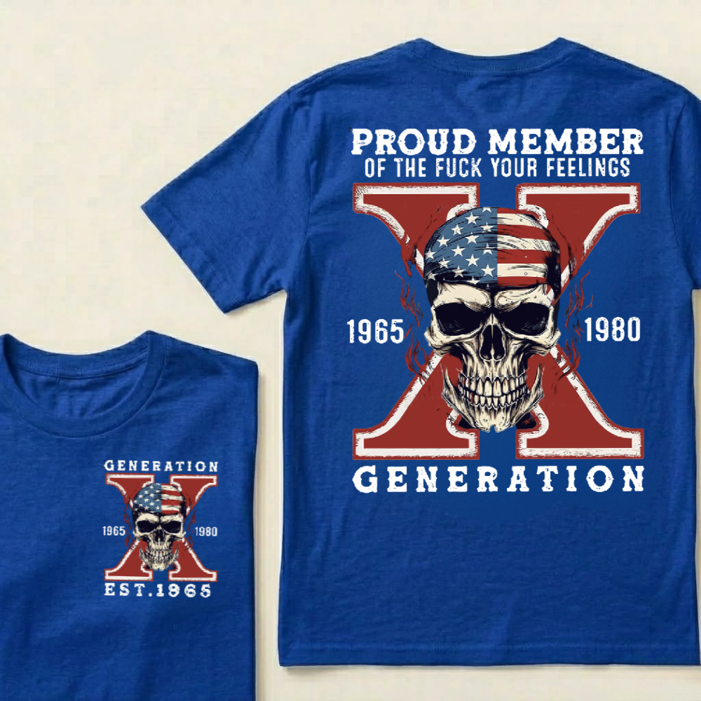 Personalized Gen X Birth Year T-Shirt – Proud Member Graphic Tee, Custom 1965–1980 Front & Back Print