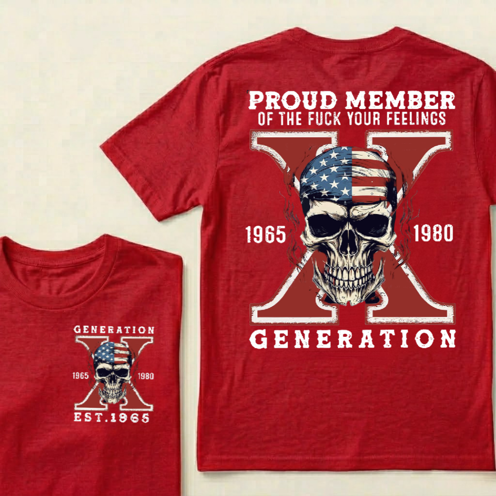 Personalized Gen X Birth Year T-Shirt – Proud Member Graphic Tee, Custom 1965–1980 Front & Back Print