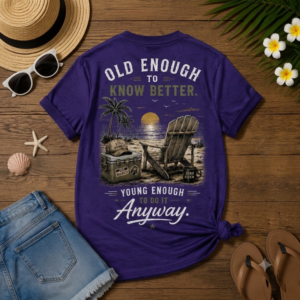 🌴 Custom Your Year Vintage Beach "Old Enough To Know Better" Life Attitude Graphic T-Shirt V-Neck T-Shirt