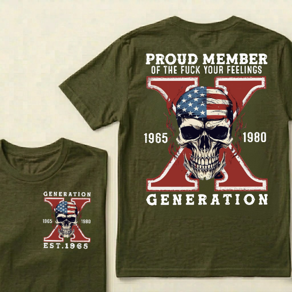 Personalized Gen X Birth Year T-Shirt – Proud Member Graphic Tee, Custom 1965–1980 Front & Back Print