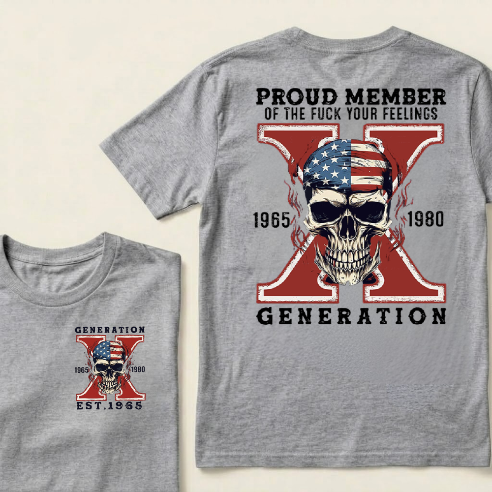 Personalized Gen X Birth Year T-Shirt – Proud Member Graphic Tee, Custom 1965–1980 Front & Back Print