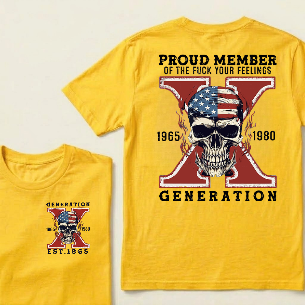 Personalized Gen X Birth Year T-Shirt – Proud Member Graphic Tee, Custom 1965–1980 Front & Back Print