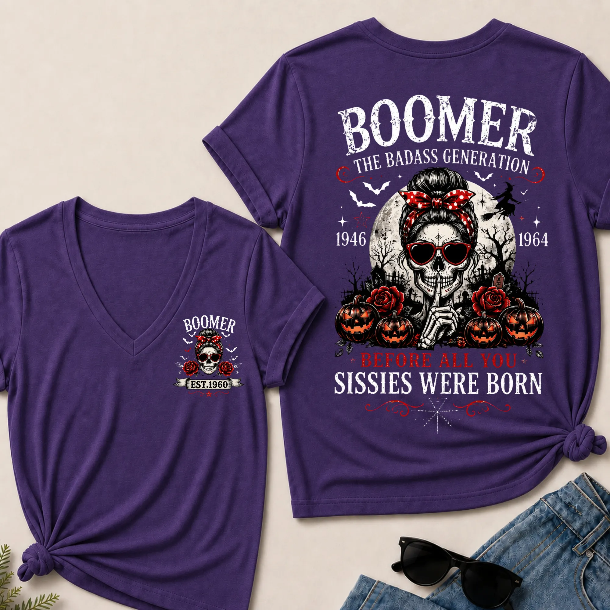 Happy Halloween Custom Your Boomer Year The Badass Generation – Before All You Sissies Were Born V-Neck Tee