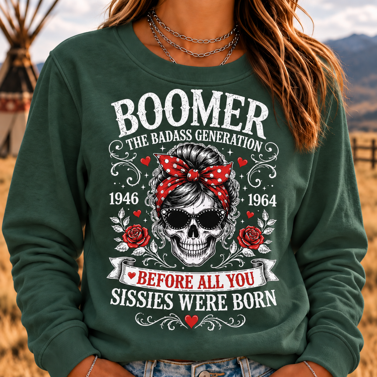 Boomer The Badass Generation Skull Crewneck Sweatshirt – Before All You Sissies Were Born Vintage Graphic Pullover