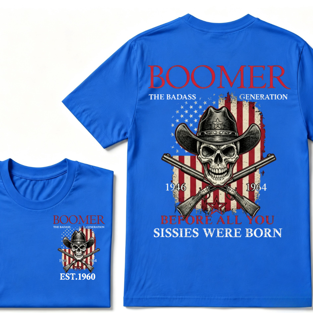 BOOMER: The Badass Generation T-Shirt, Boomer The Badass Generation Vintage Skull American Flag T-Shirt