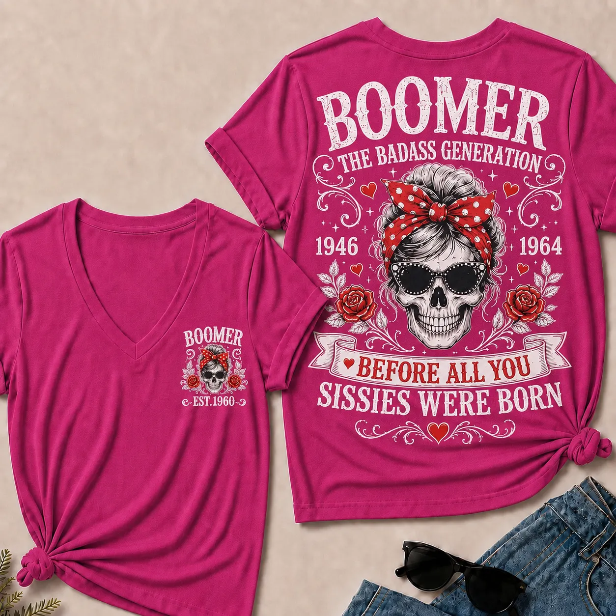 Custom Your Boomer Year The Badass Generation – Before All You Sissies Were Born V-Neck Tee