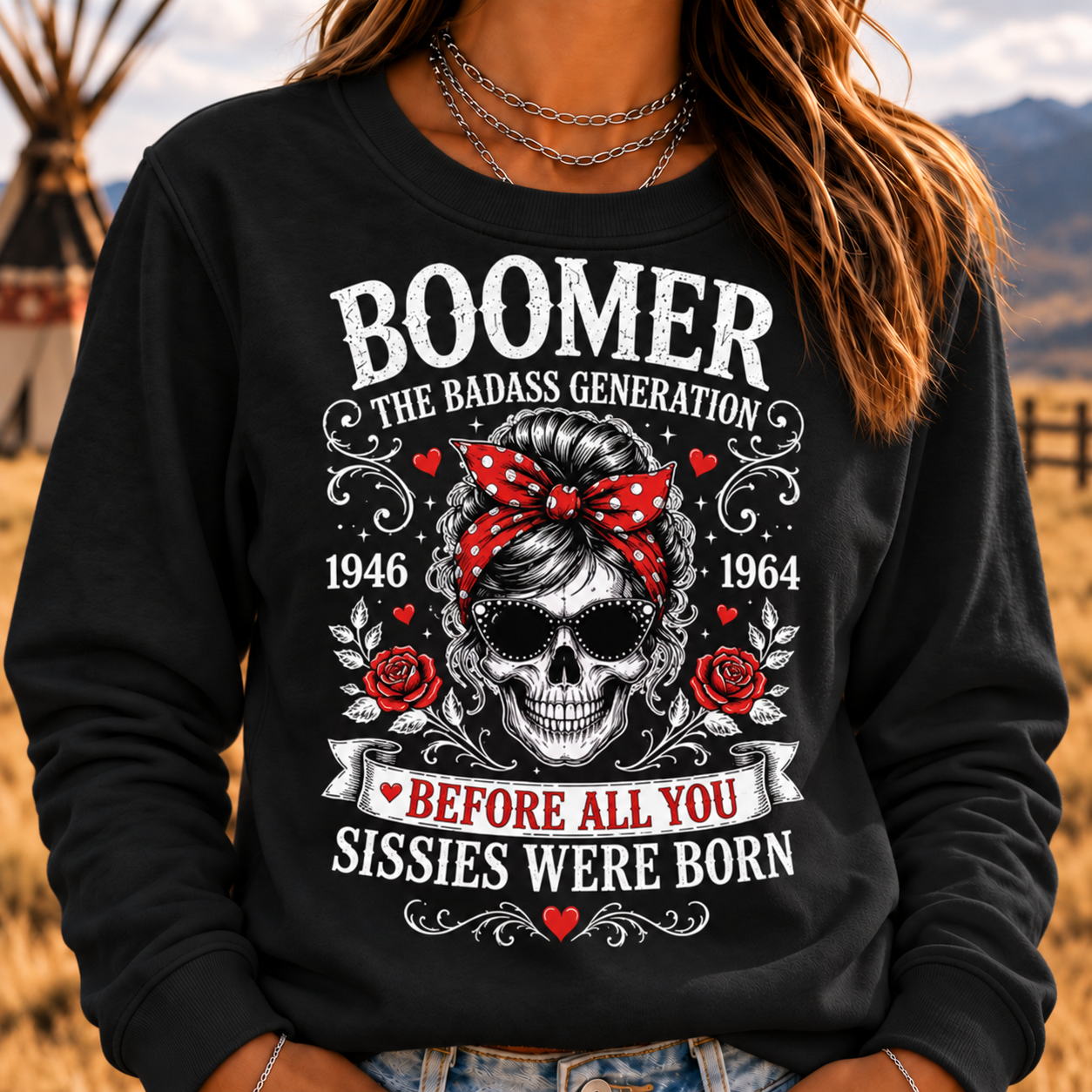 Boomer The Badass Generation Skull Crewneck Sweatshirt – Before All You Sissies Were Born Vintage Graphic Pullover