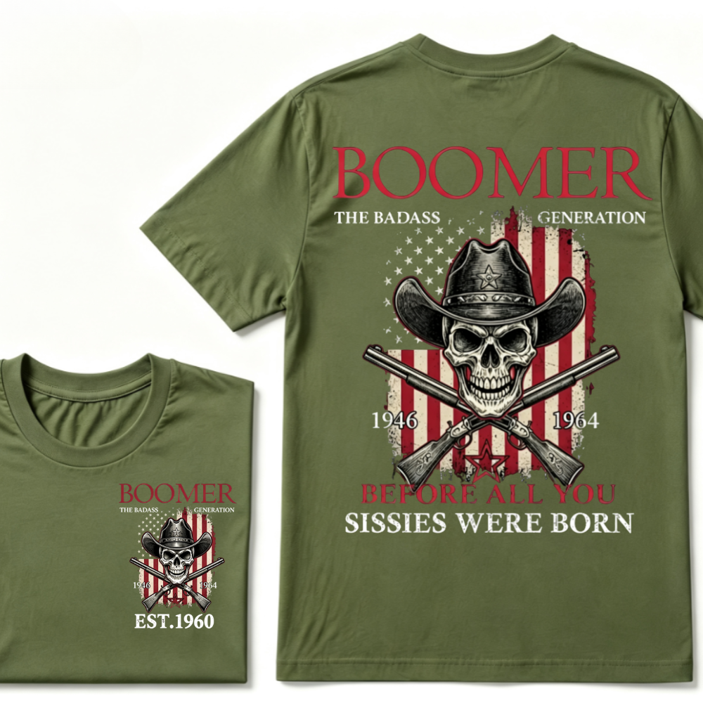 BOOMER: The Badass Generation T-Shirt, Boomer The Badass Generation Vintage Skull American Flag T-Shirt