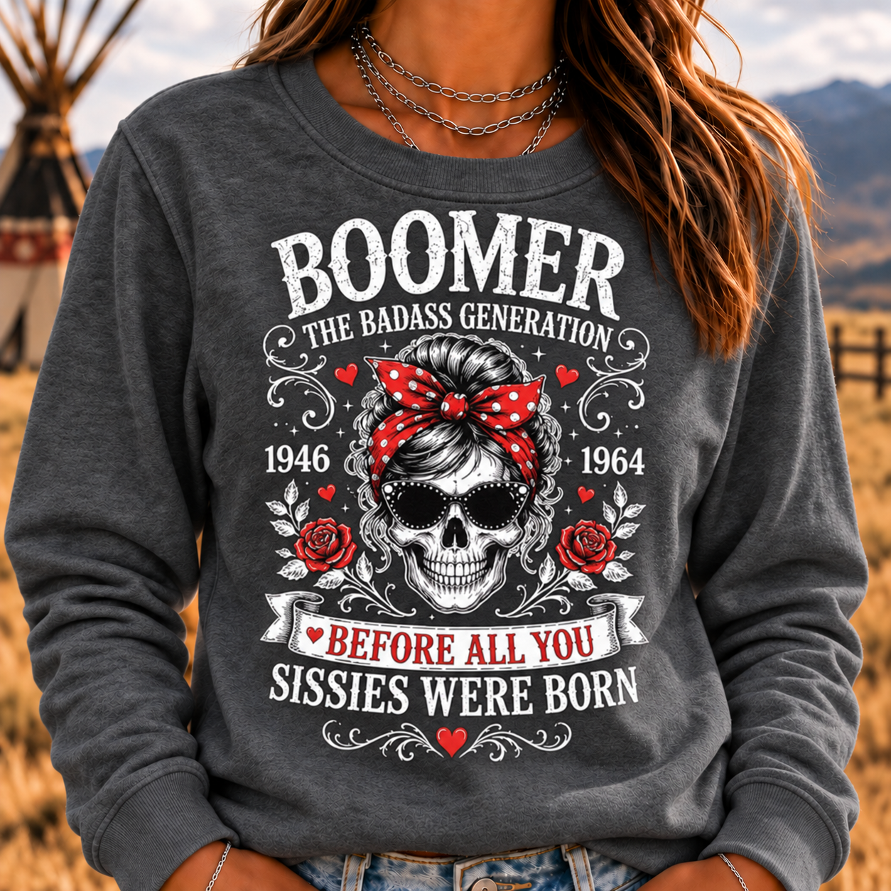 Boomer The Badass Generation Skull Crewneck Sweatshirt – Before All You Sissies Were Born Vintage Graphic Pullover