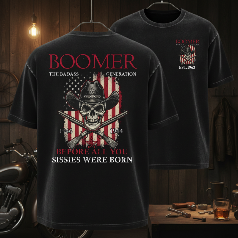 BOOMER: The Badass Generation T-Shirt, Boomer The Badass Generation Vintage Skull American Flag T-Shirt