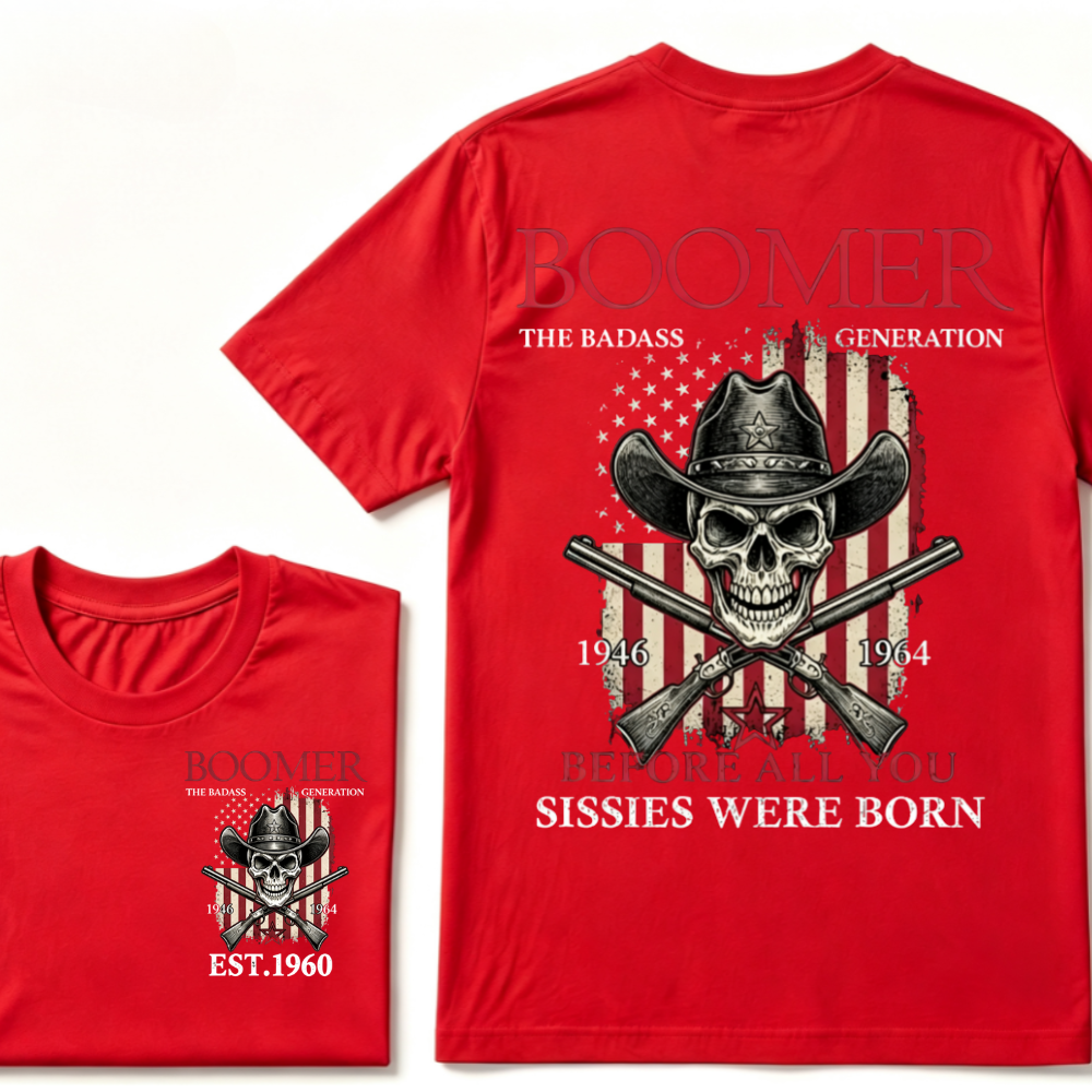 BOOMER: The Badass Generation T-Shirt, Boomer The Badass Generation Vintage Skull American Flag T-Shirt
