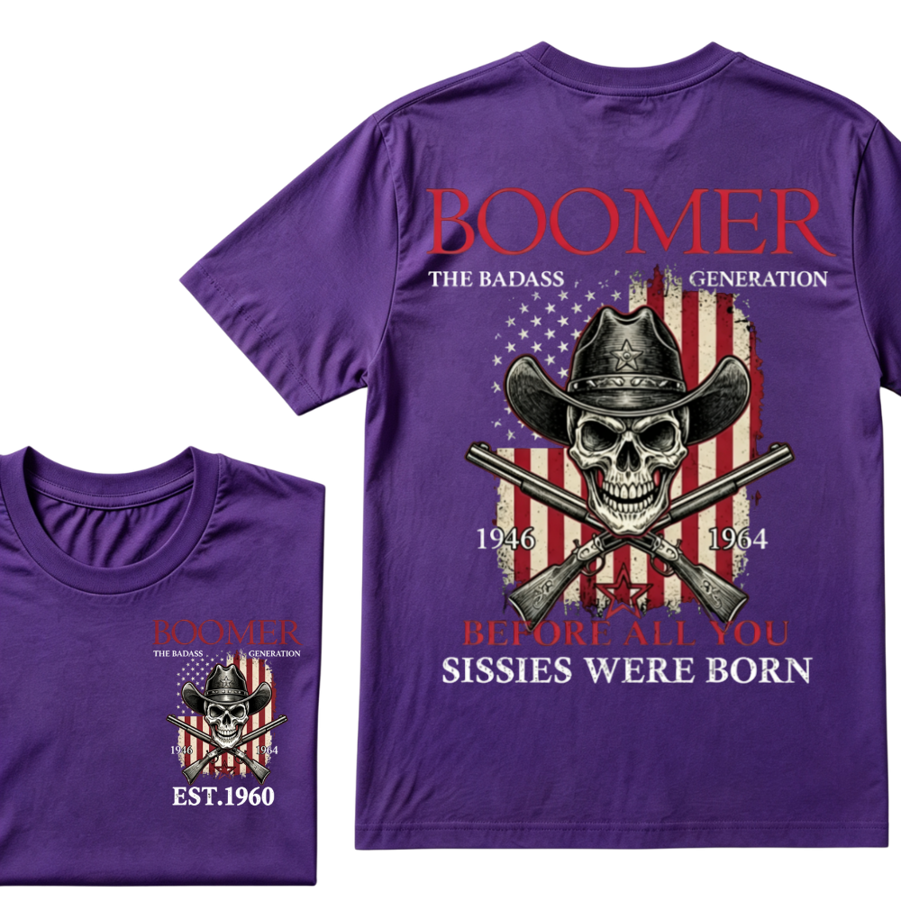 BOOMER: The Badass Generation T-Shirt, Boomer The Badass Generation Vintage Skull American Flag T-Shirt