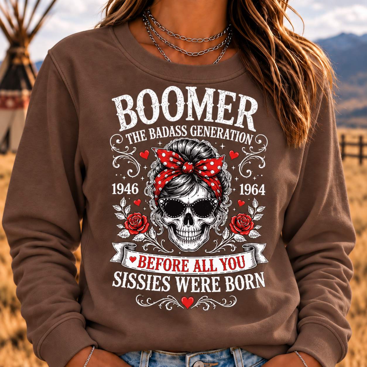 Boomer The Badass Generation Skull Crewneck Sweatshirt – Before All You Sissies Were Born Vintage Graphic Pullover