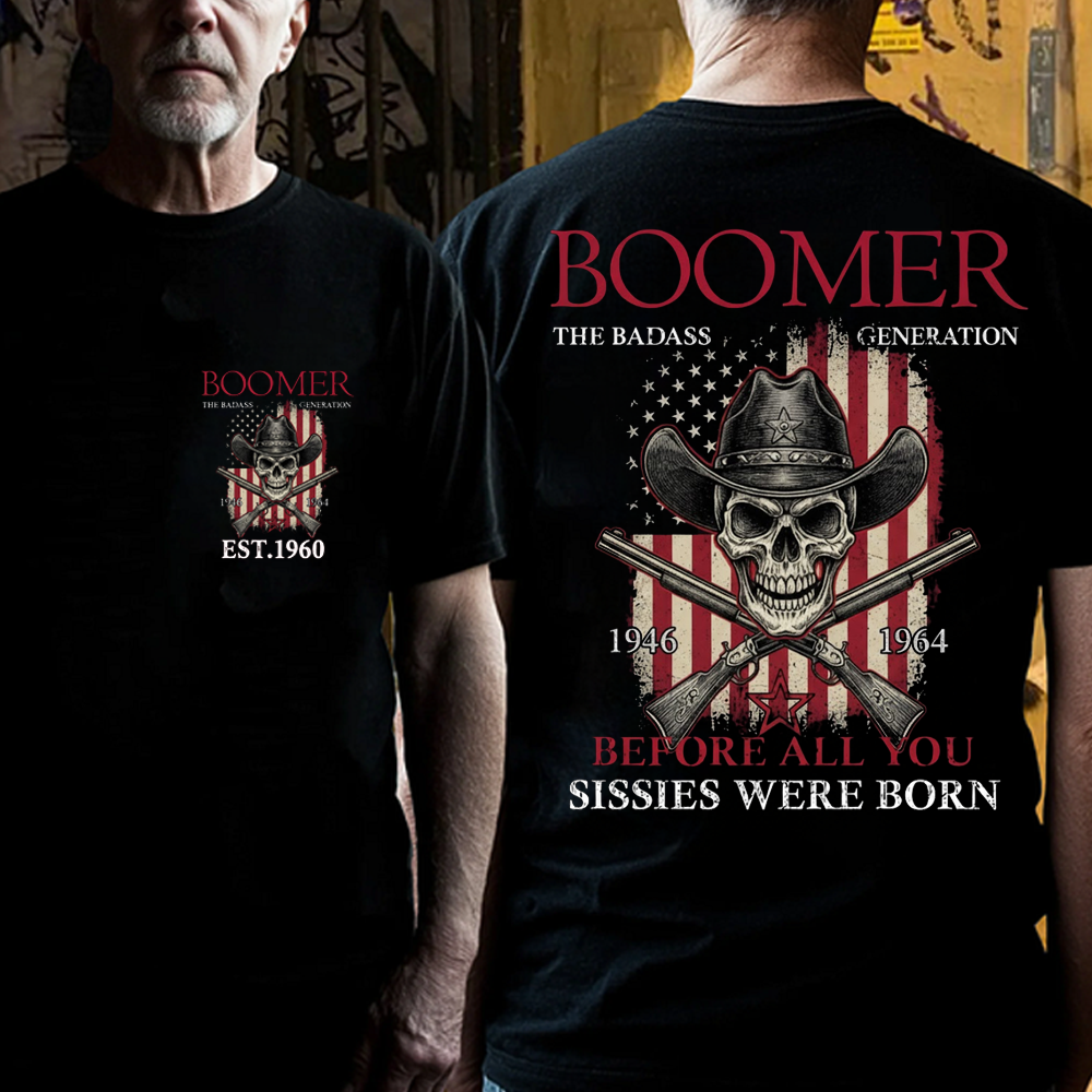 BOOMER: The Badass Generation T-Shirt, Boomer The Badass Generation Vintage Skull American Flag T-Shirt