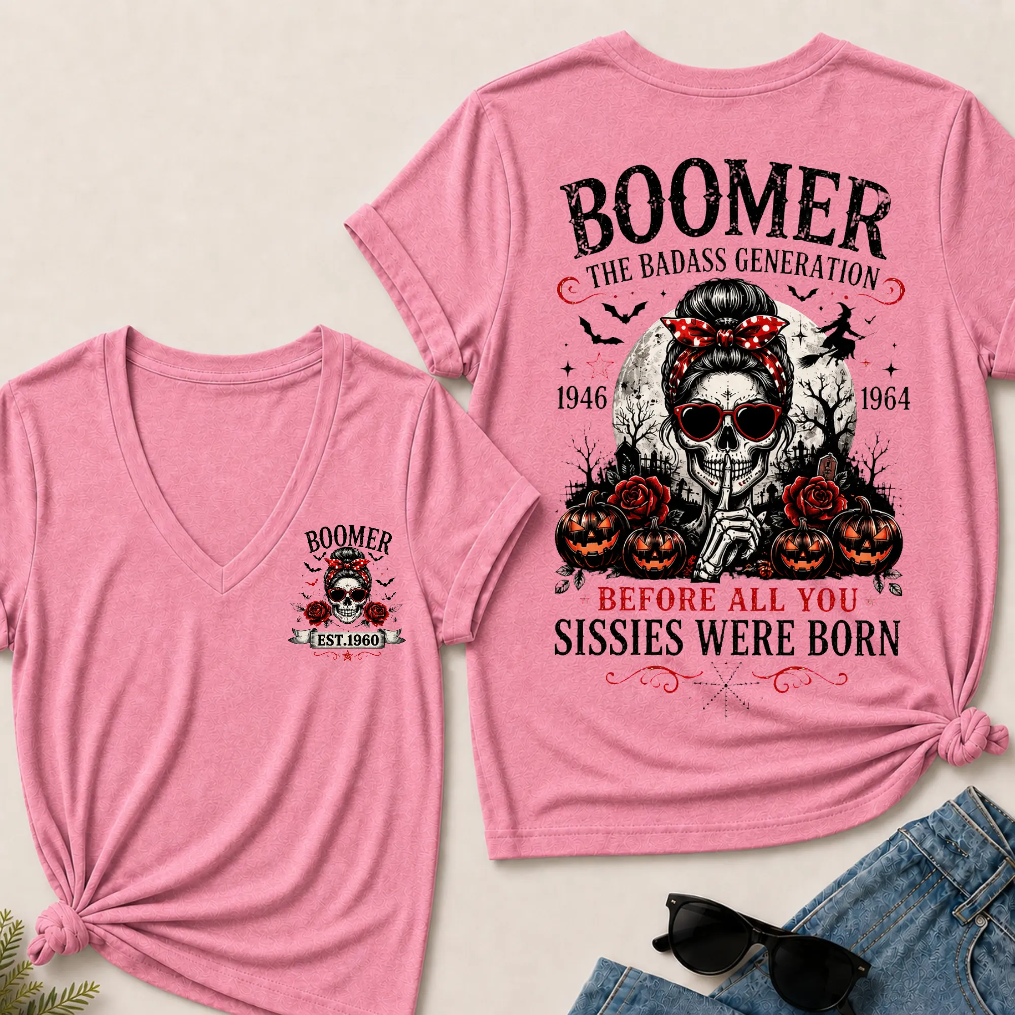 Happy Halloween Custom Your Boomer Year The Badass Generation – Before All You Sissies Were Born V-Neck Tee