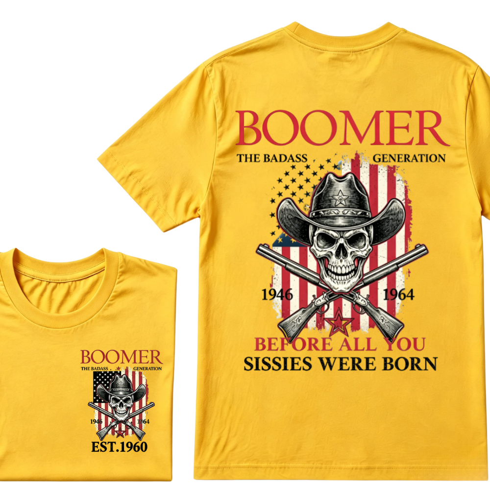 BOOMER: The Badass Generation T-Shirt, Boomer The Badass Generation Vintage Skull American Flag T-Shirt