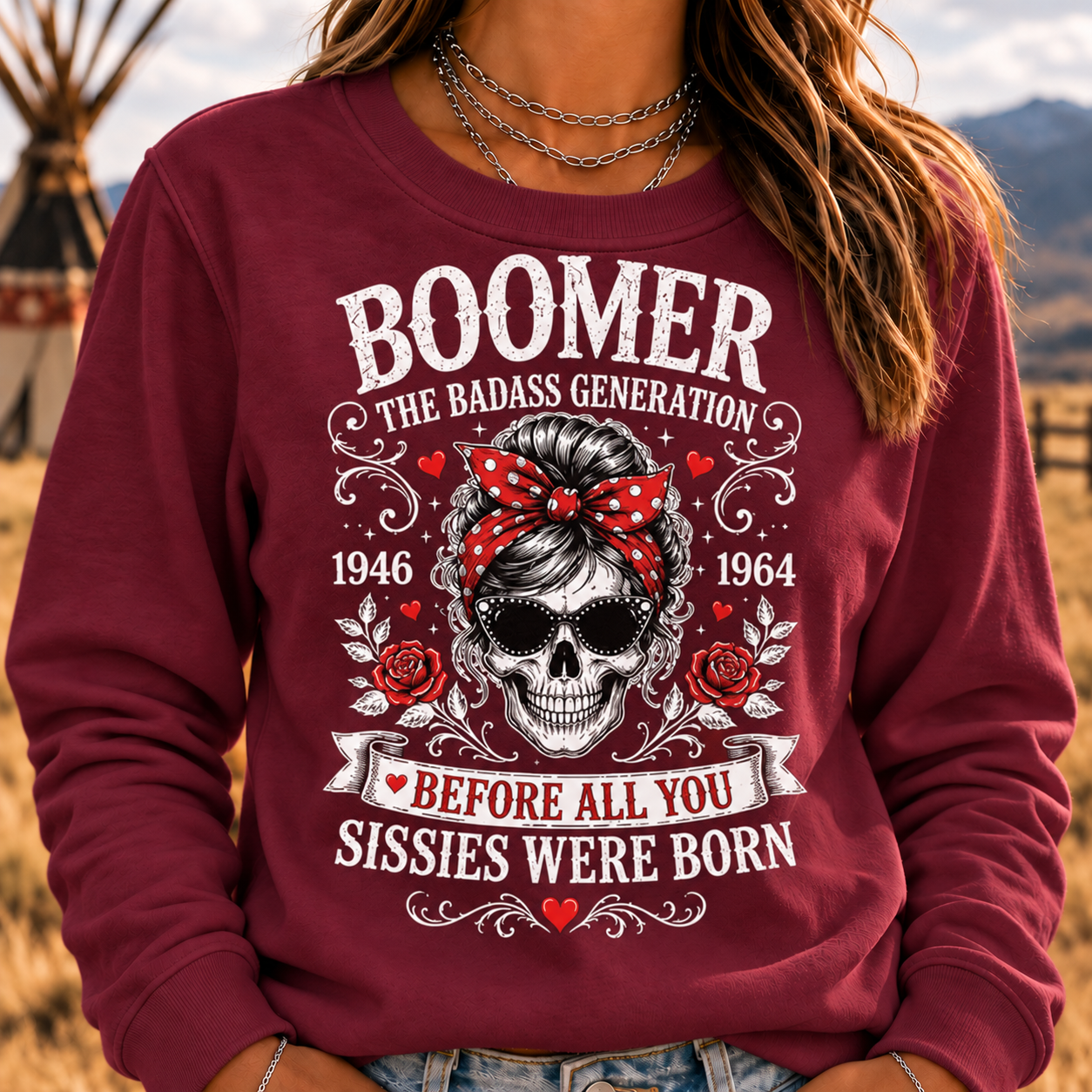 Boomer The Badass Generation Skull Crewneck Sweatshirt – Before All You Sissies Were Born Vintage Graphic Pullover