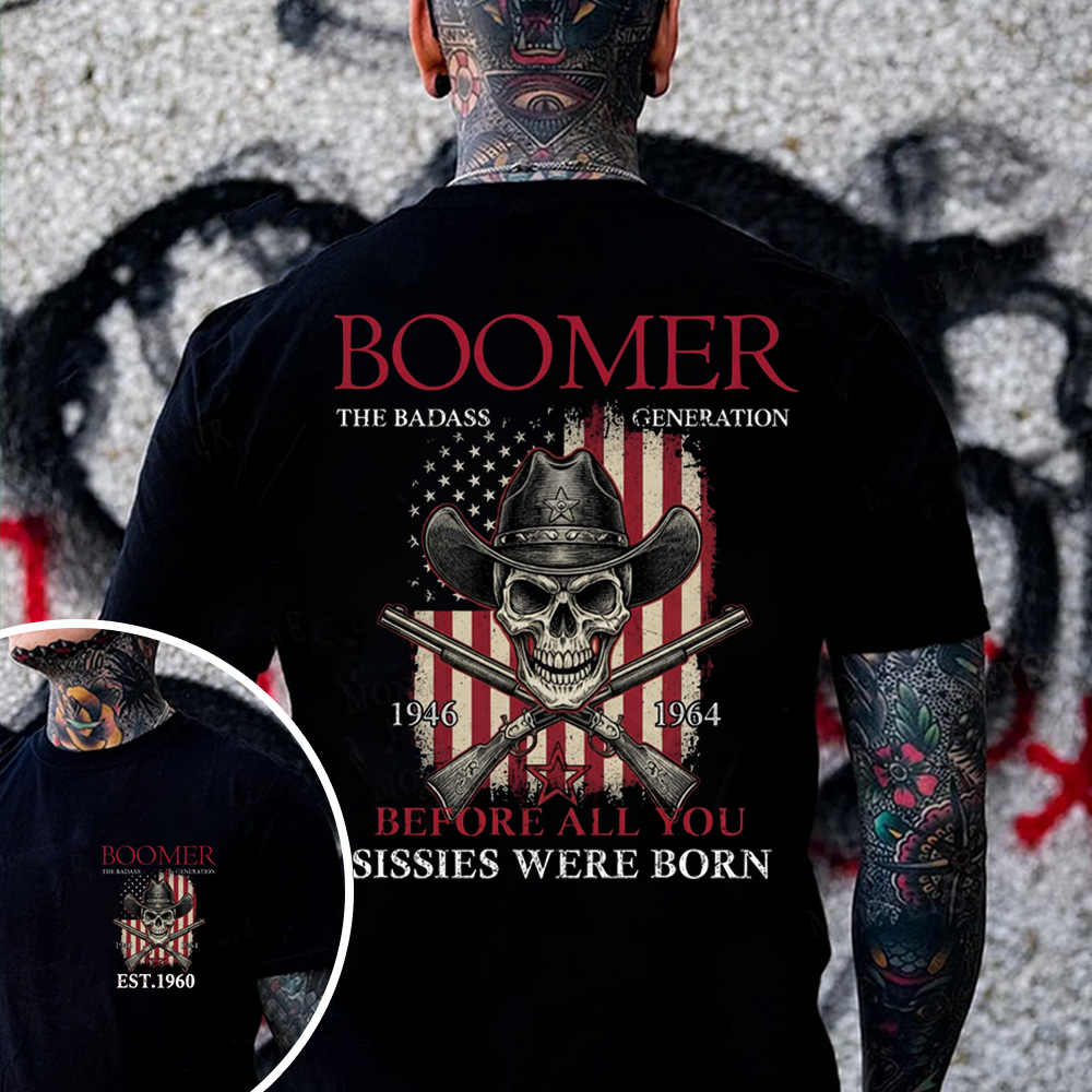BOOMER: The Badass Generation T-Shirt, Boomer The Badass Generation Vintage Skull American Flag T-Shirt