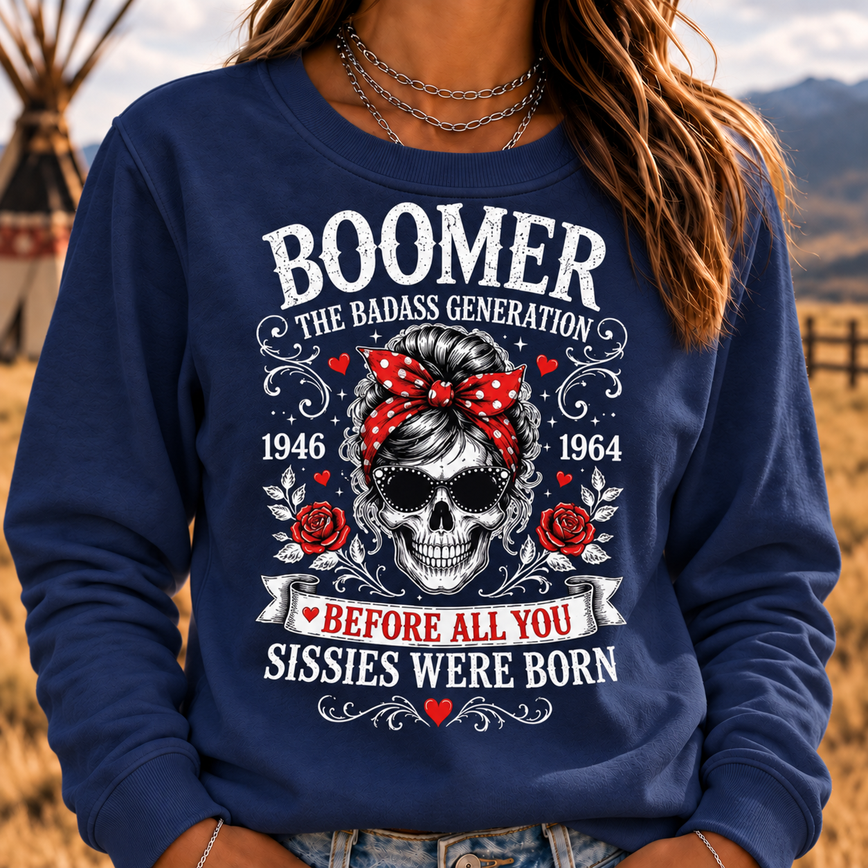 Boomer The Badass Generation Skull Crewneck Sweatshirt – Before All You Sissies Were Born Vintage Graphic Pullover