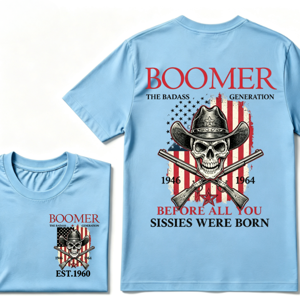 BOOMER: The Badass Generation T-Shirt, Boomer The Badass Generation Vintage Skull American Flag T-Shirt