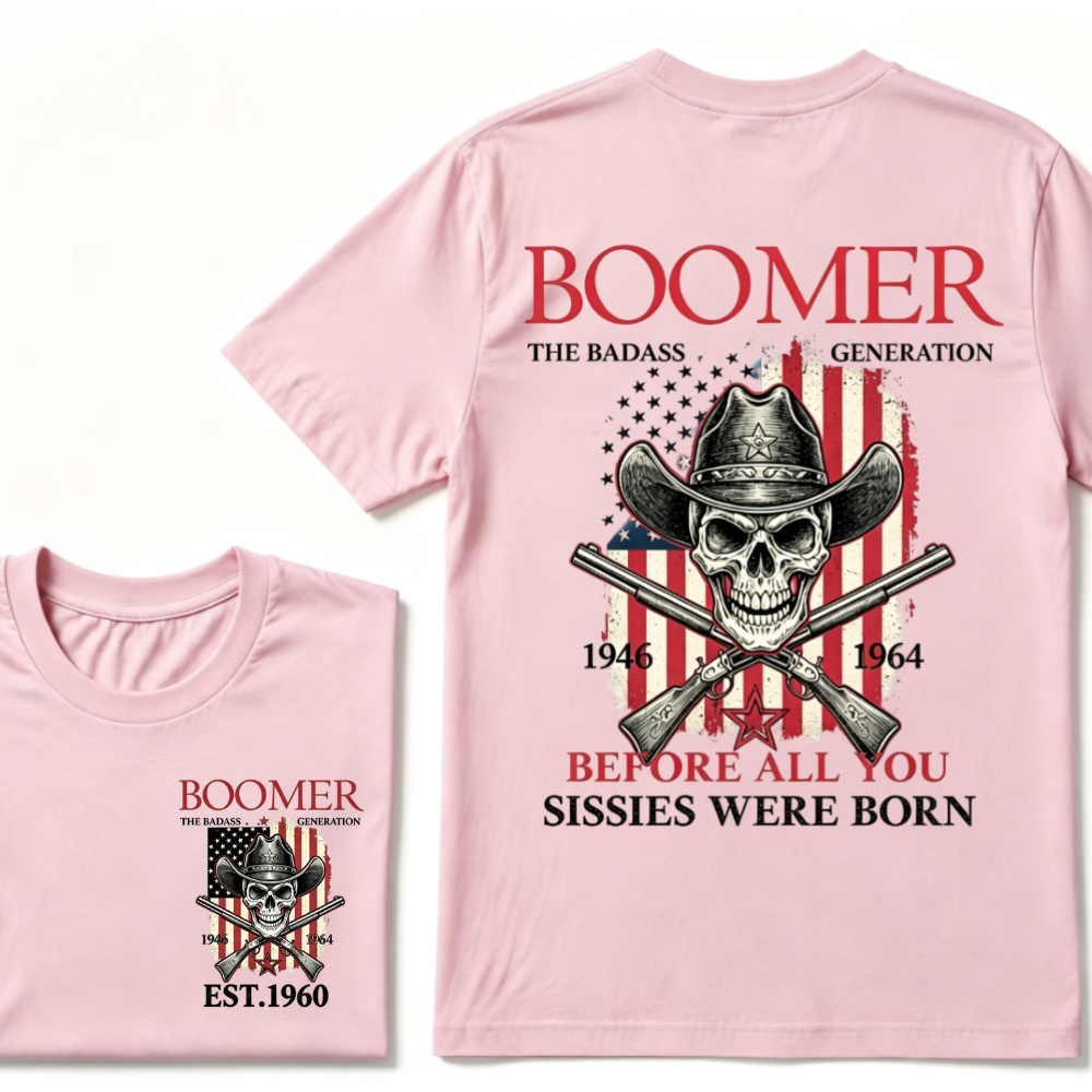 BOOMER: The Badass Generation T-Shirt, Boomer The Badass Generation Vintage Skull American Flag T-Shirt
