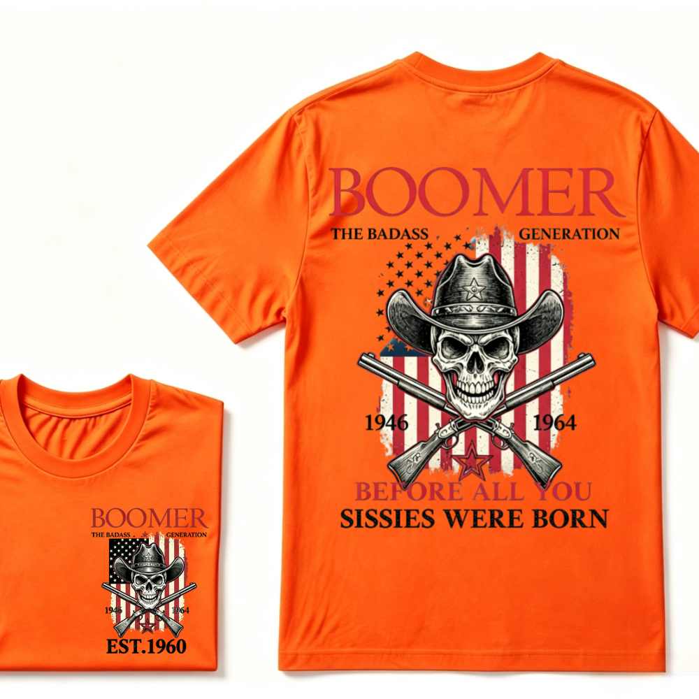 BOOMER: The Badass Generation T-Shirt, Boomer The Badass Generation Vintage Skull American Flag T-Shirt