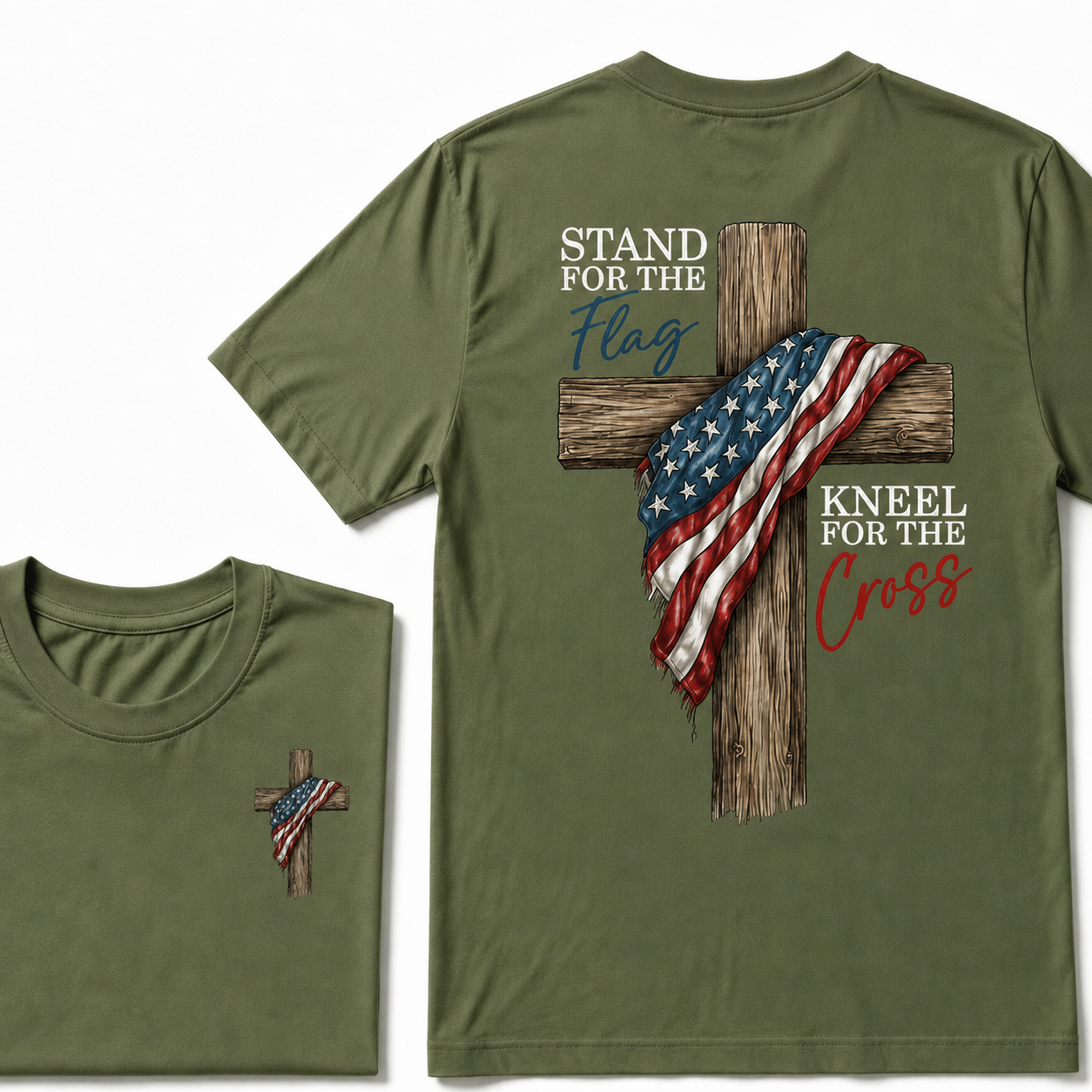 Stand for the Flag, Kneel for the Cross Patriotic Christian T-Shirt – Front & Back Graphic Tee