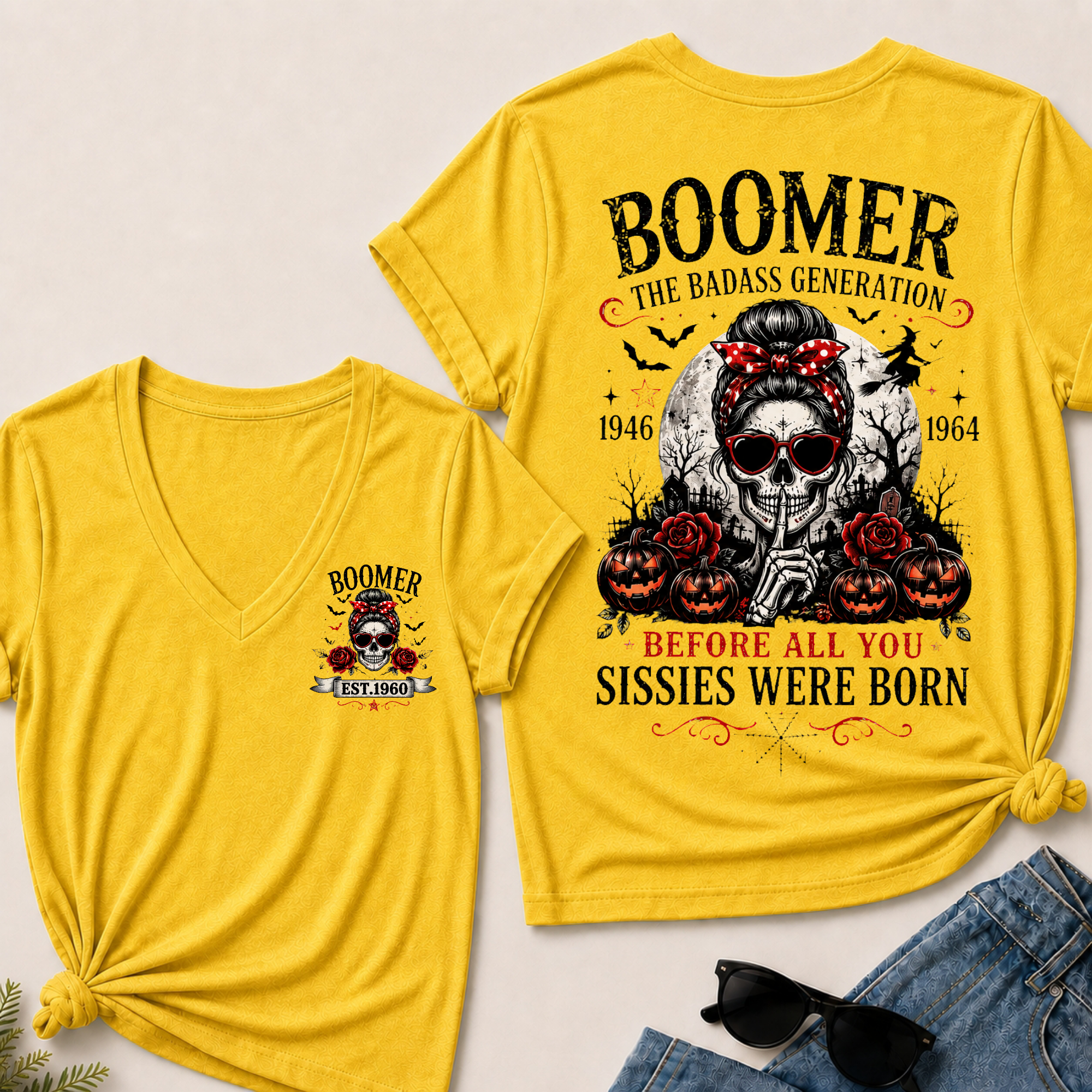 Happy Halloween Custom Your Boomer Year The Badass Generation – Before All You Sissies Were Born V-Neck Tee